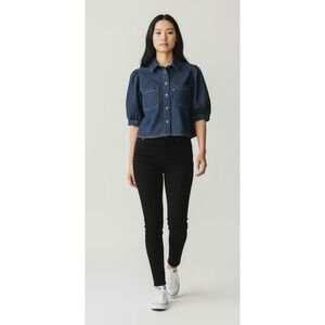 Levi's Alice Short-Sleeve Denim Blouse, Womens Puff Sleeve Cropped Button Up XS